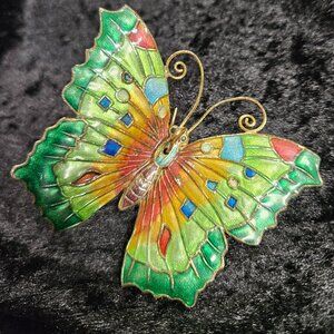Vintage Enameled Green Butterfly Décor